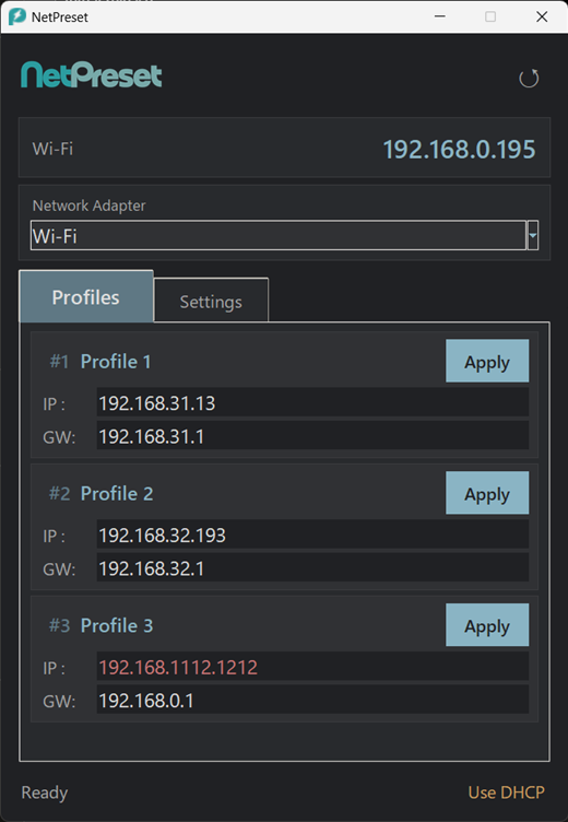 NetPreset interface