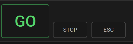 StageQの本番操作ボタン。GO、STOP、ESCを表示